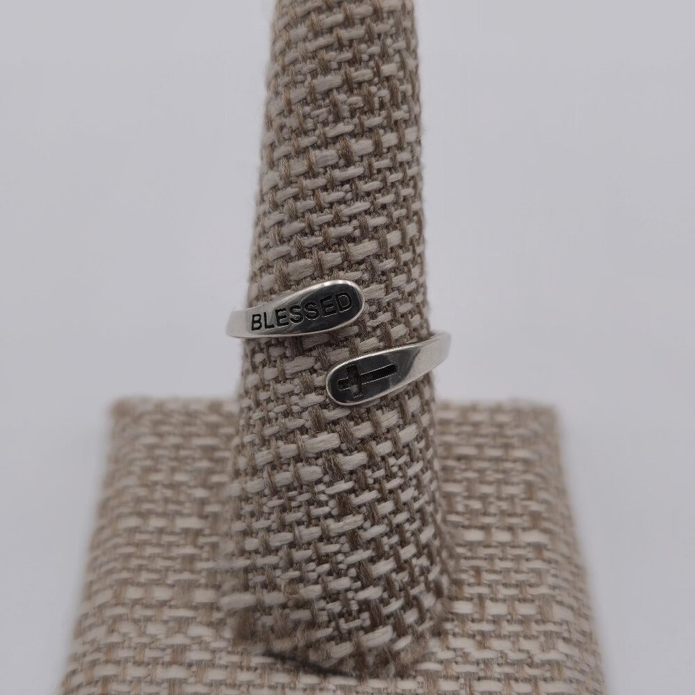 Size 9 Sterling Silver Blessed Religious Cross Open Ring A2145
